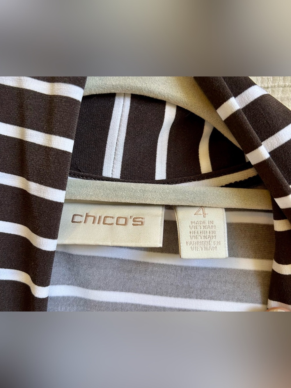 Chico's Brown and White Striped Open-Front Jacket Sz4 - Picture 5 of 6